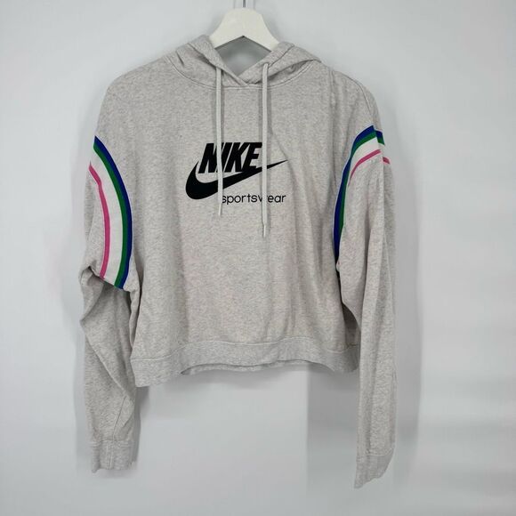 Nike Gray Hoodie Long-Sleeved Graphic Pull-Over Hoodie Medium - Picture 2 of 7